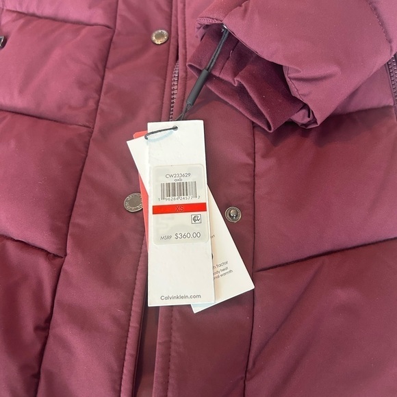 Calvin Klein NWT Burgundy Women’s Faux Fur-Lined Hooded Puffer Coat Size XS - Picture 7 of 12